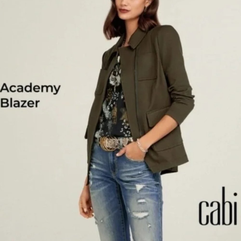 Cabi #4120 Academy Blazer Tailored Fit Ribbed Ponte Knit Jacket Olive Green M